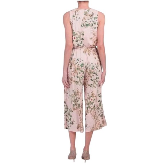 London Times Light Pink Floral Sleeveless Cropped Jersey Jumpsuit Size 6 - Picture 2 of 16